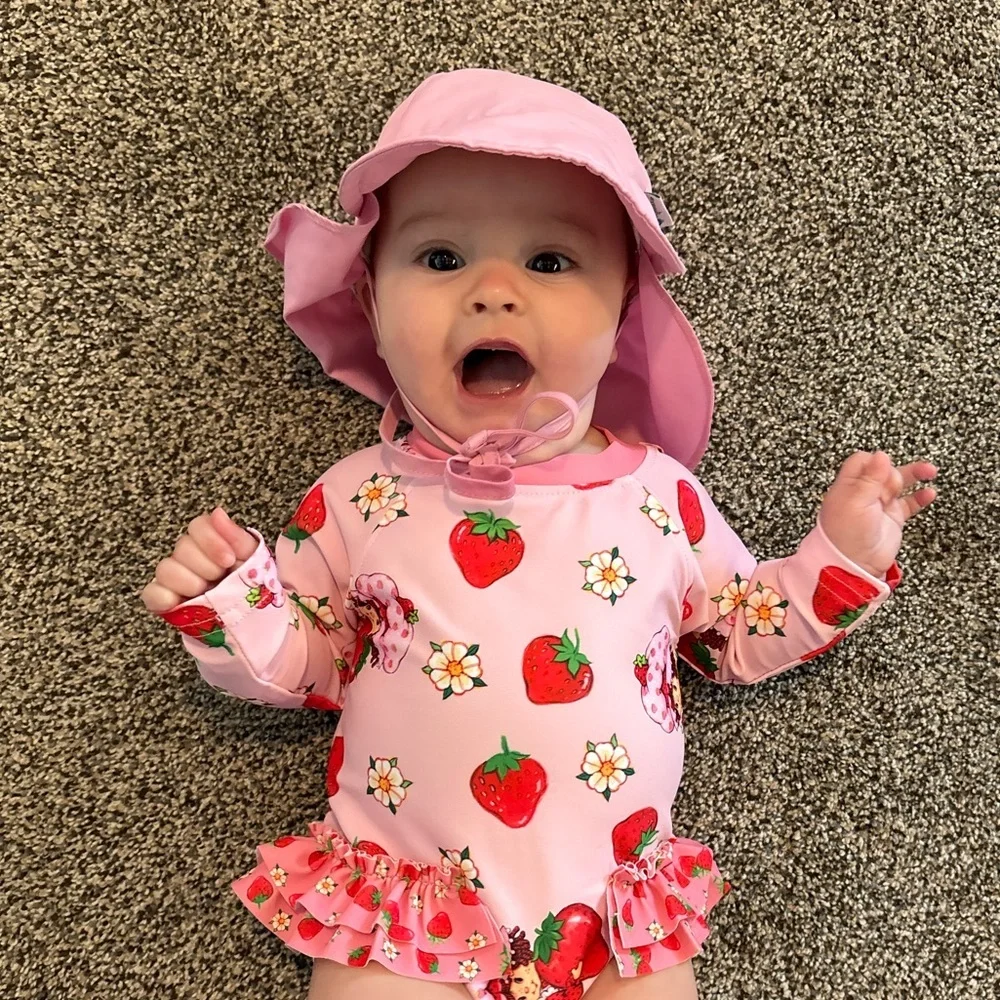 Pink Sun Hat - Baby Bucket Hat Adjustable UVF 50 Protectant 0-6 months